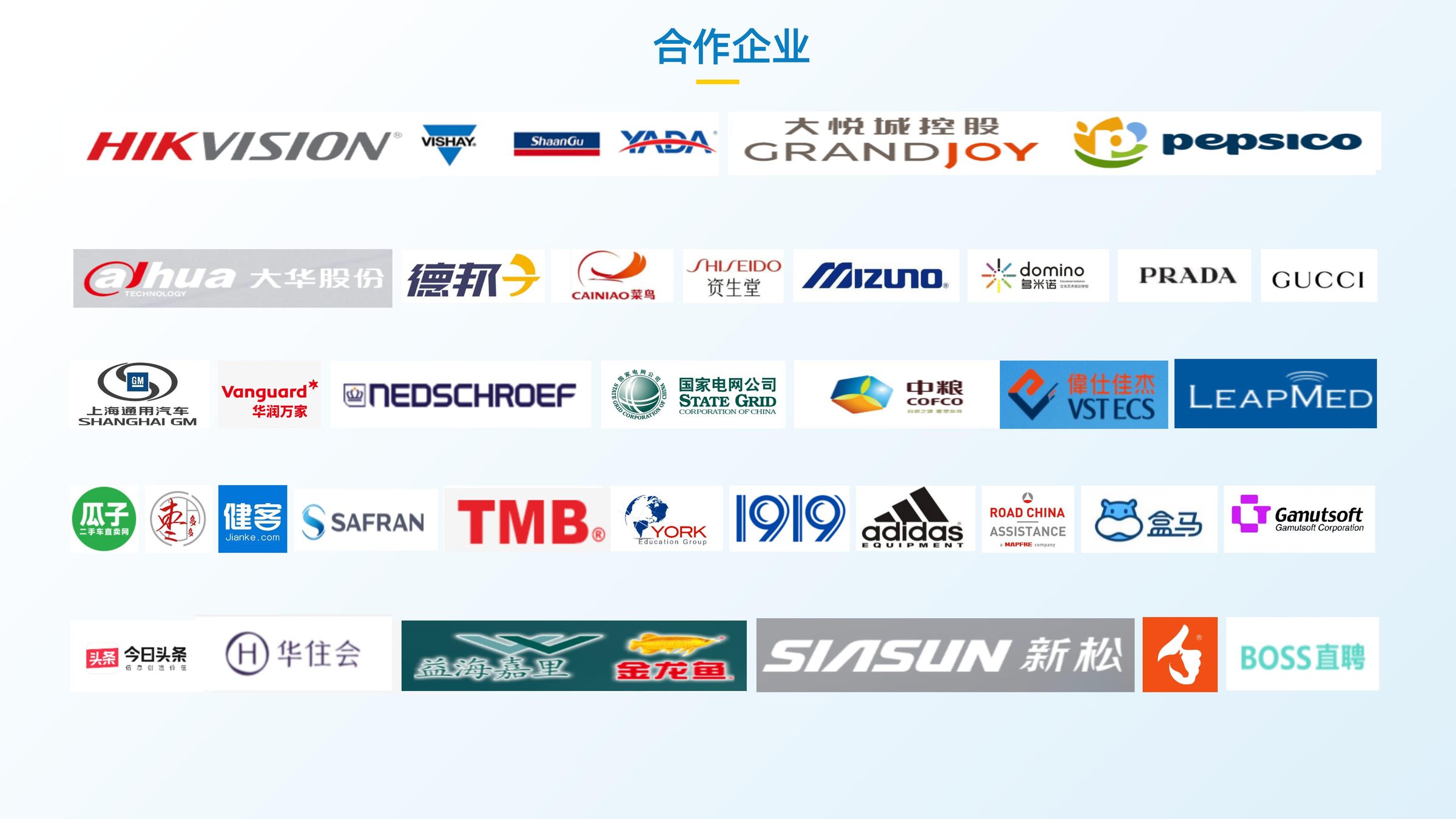 奔潮科技服务的部分品牌客户：海康威视、百事、大悦城、大华股份、德邦、菜鸟、资生堂、PRADA、GUCCI、上汽集团、华润万家、国家电网、中粮、益海嘉里、金龙鱼、阿迪达斯、盒马、今日头条、华住会、新松、BOSS直聘 等